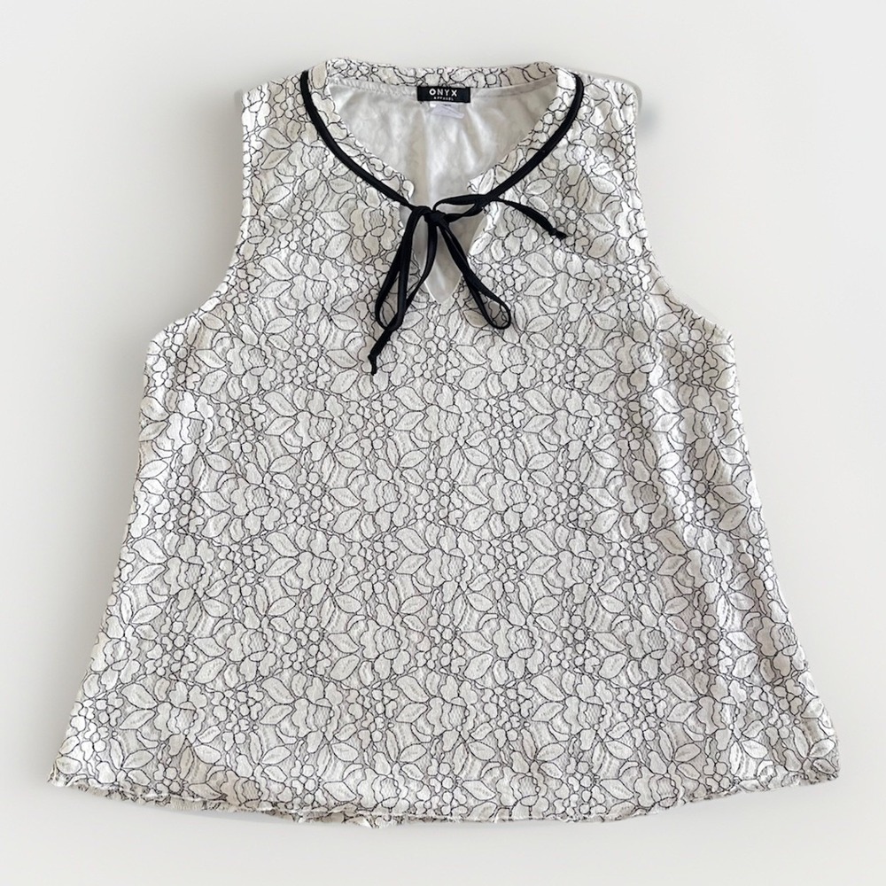 Onyx Apparel Lace Tank Top White Black Floral Boho Romantic Feminine XL Fairy